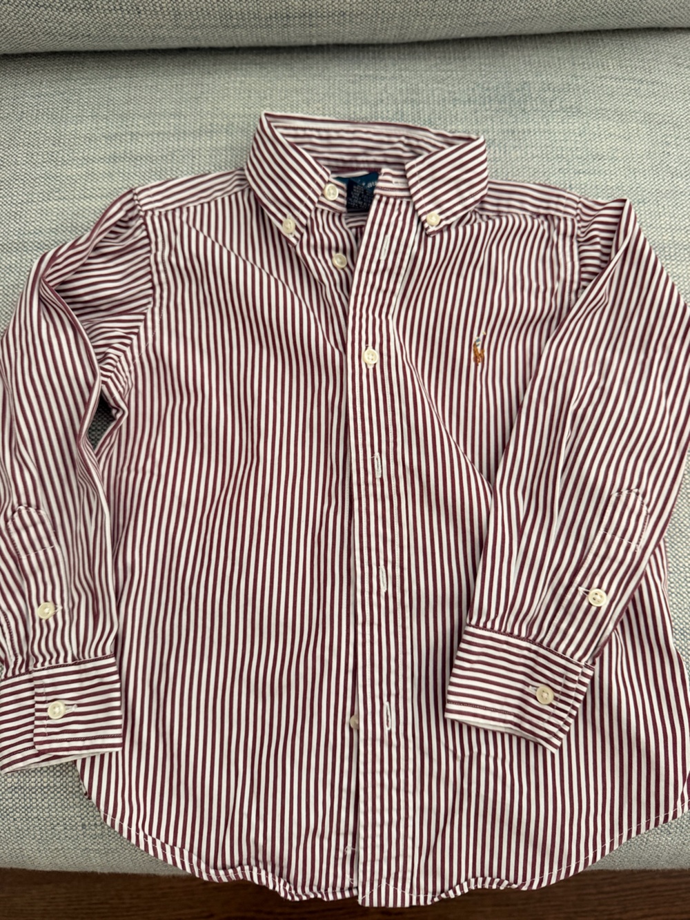 Ralph Lauren Kids Burgundy and White Striped Button-Down Shirt